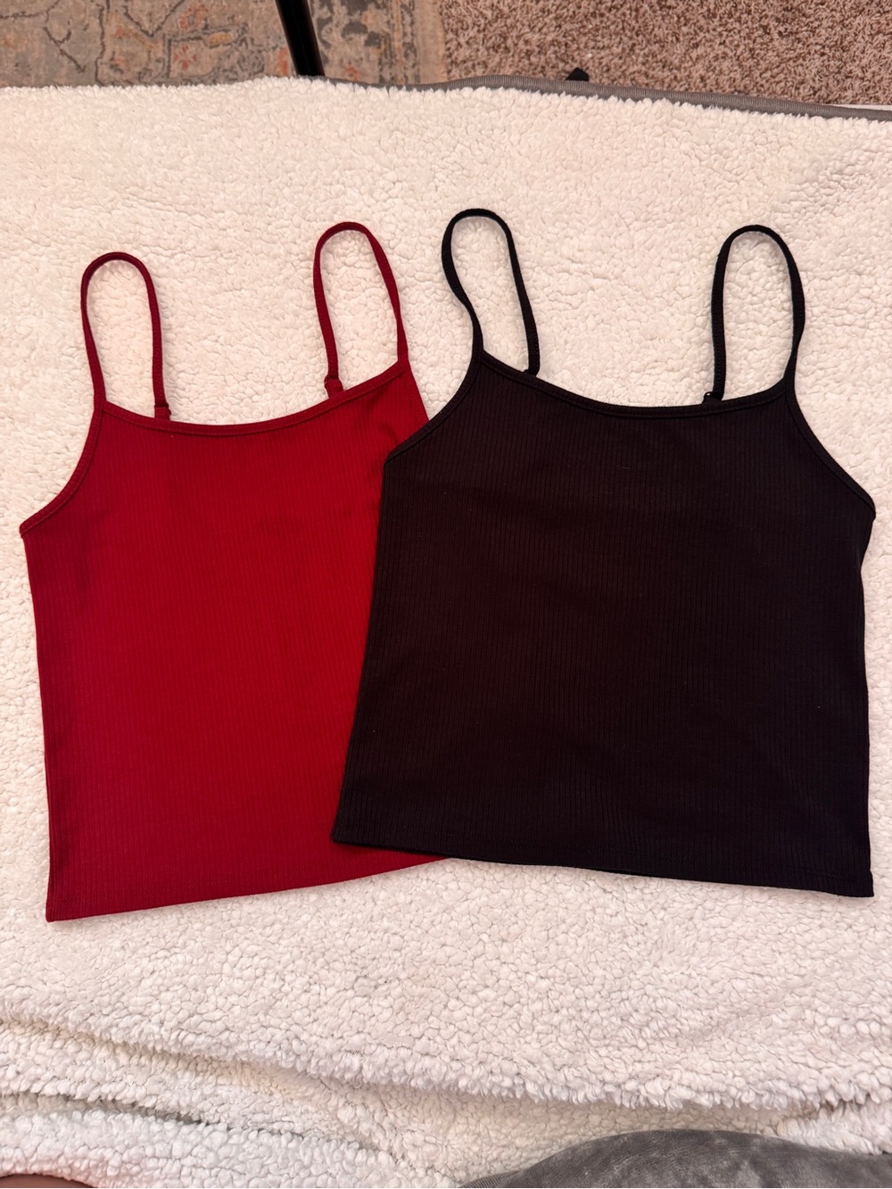 American Eagle Outfitters Ribbed Spaghetti Strap Tank Tops - Red & Black